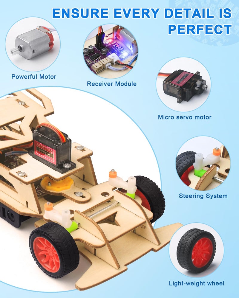 Poraxy STEM Kits for Kids Age 8-10 Toys for Boys Age 8-12 Building Remote Control Model Car Wooden 3D Puzzles 8-13 Teenage Science Projects  Birthday Gifts for 8 9 10 11 12 13 Year Old Teen Boys Girls - Image 3